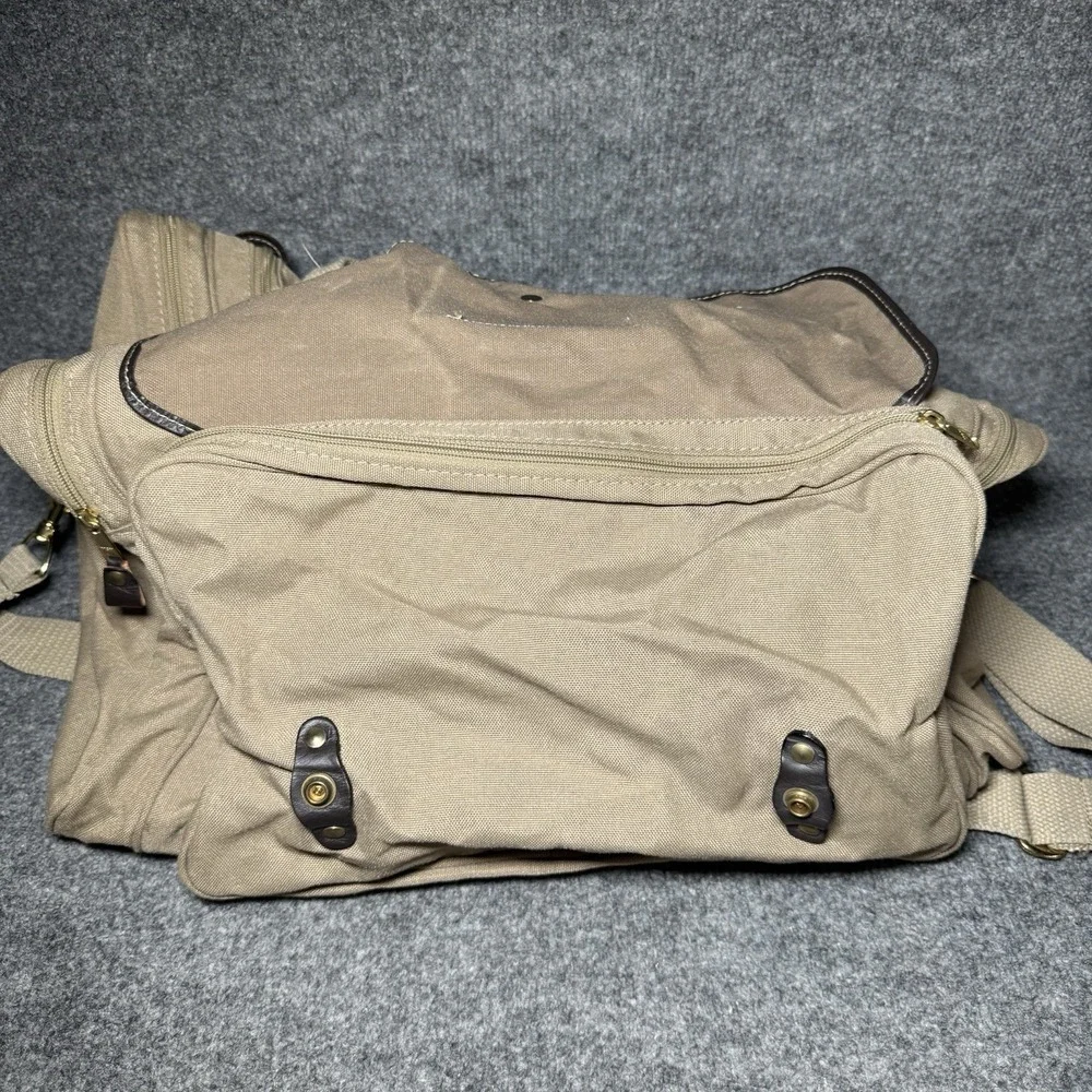 VTG Eddie Bauer Duffle Bag Canvas Leather Trim Ford Travel Utility Weekender